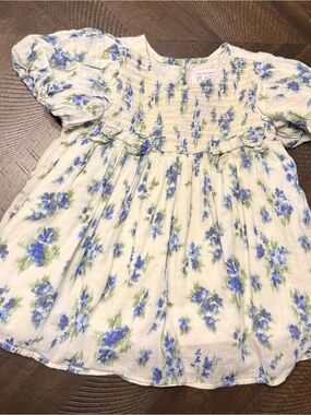 The Children's Place White Floral Smocked Dress with Blue Flowers